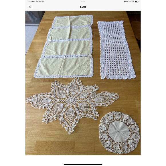 2 Table Runner & 2 Doilies Hand Crocheted Different Sizes& Shapes (H) - Picture 1 of 11